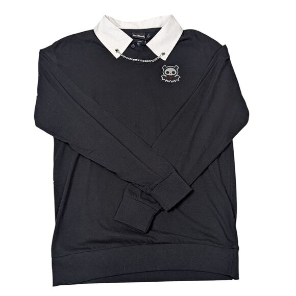 Hot Topic Skelanimals Chain Collar Long Sleeve Collared Top Black White Size XS - Picture 2 of 11